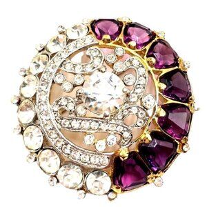 Vintage Weinberg NY Womans Brooch Purple Glass Rhinestone Gold Tone 1990s Era